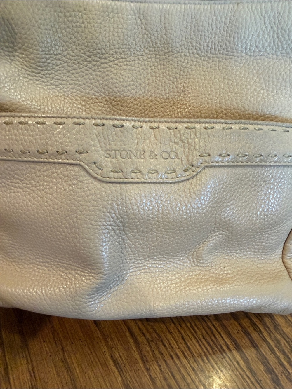 Stone & Co. Pebbled Leather Shoulder Bag in Beige-Vintage